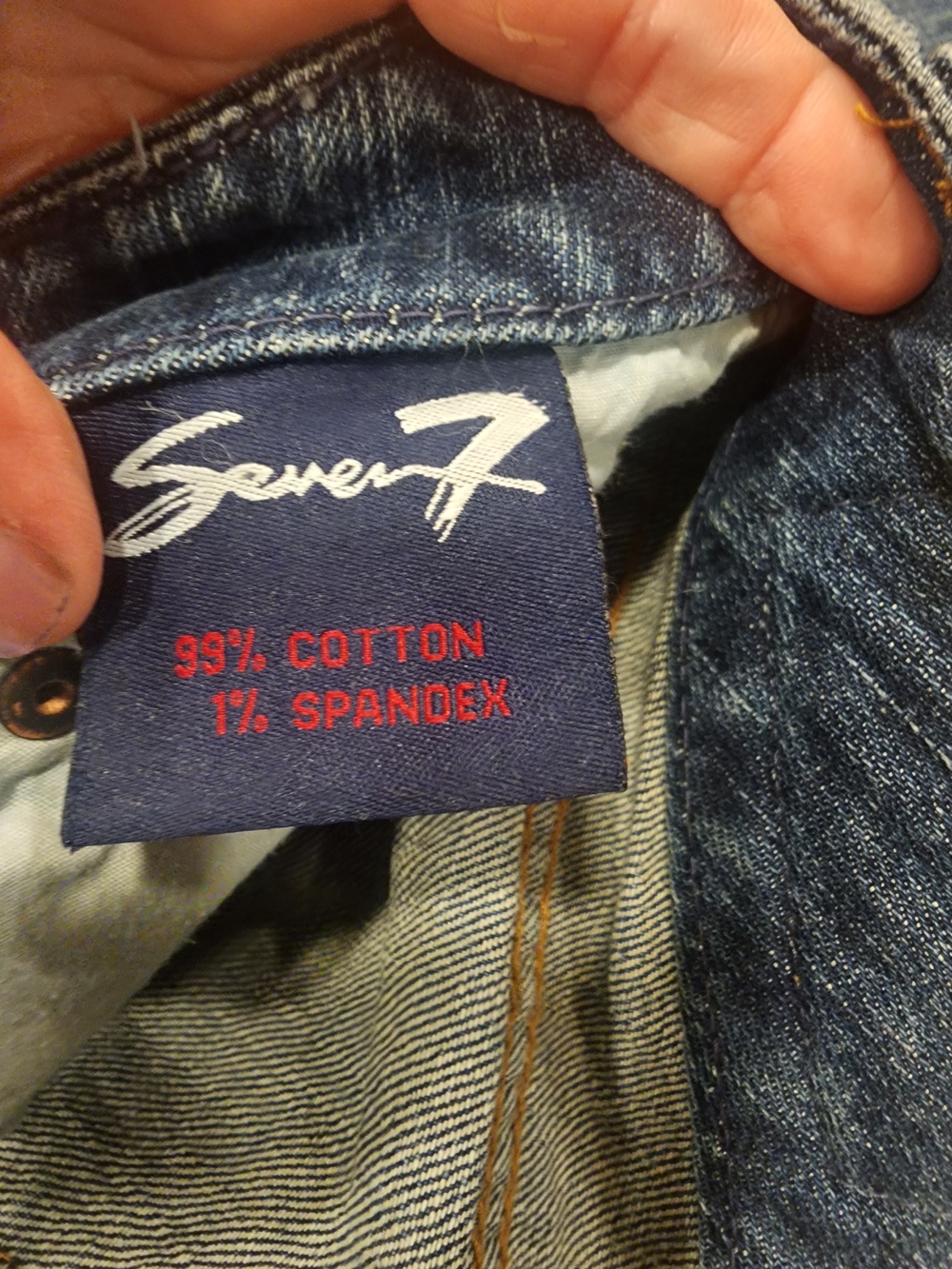 Seven7 Women's Dark Indigo Straight Leg Jeans with Red Tag Text